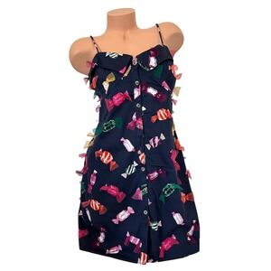 Maeve Anthropologie Navy Candy Print 3D Applique Button Front Mini Dress 16P NEW
